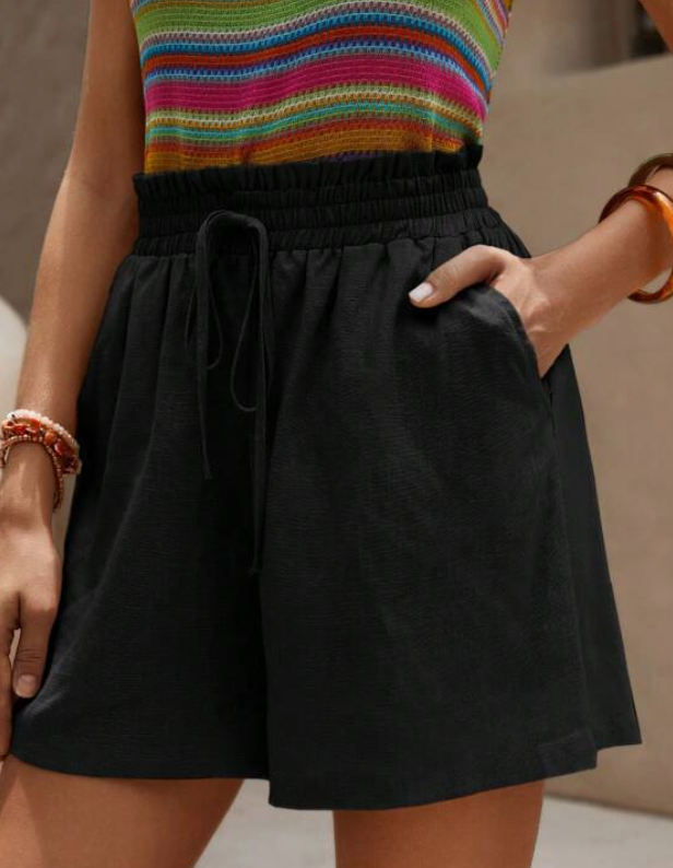 Short Negro de Lino con Cordón y Bolsillos ✨