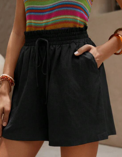 Short Negro de Lino con Cordón y Bolsillos ✨