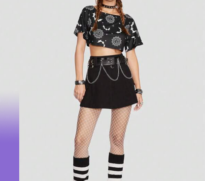 Top Crop con Estampado Integral - Negro