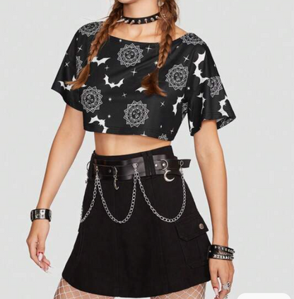 Top Crop con Estampado Integral - Negro