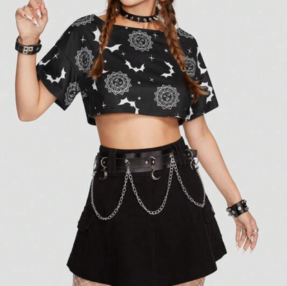 Top Crop con Estampado Integral - Negro