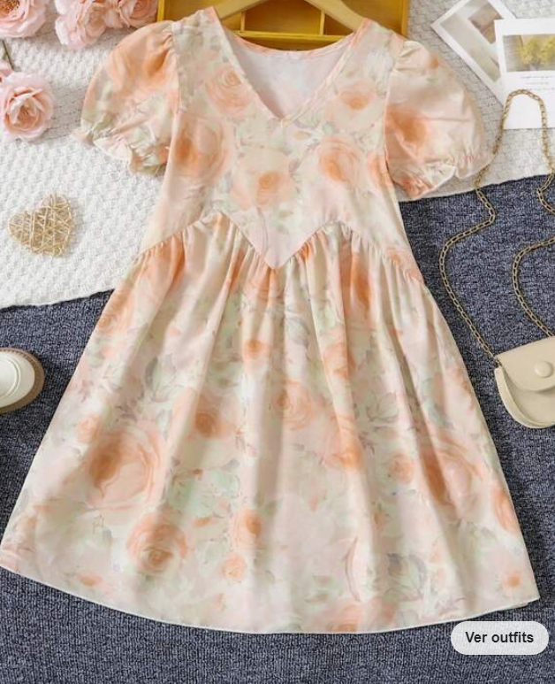 Vestido Smock Floral Rosa Pálido con Manga Farol 🌸