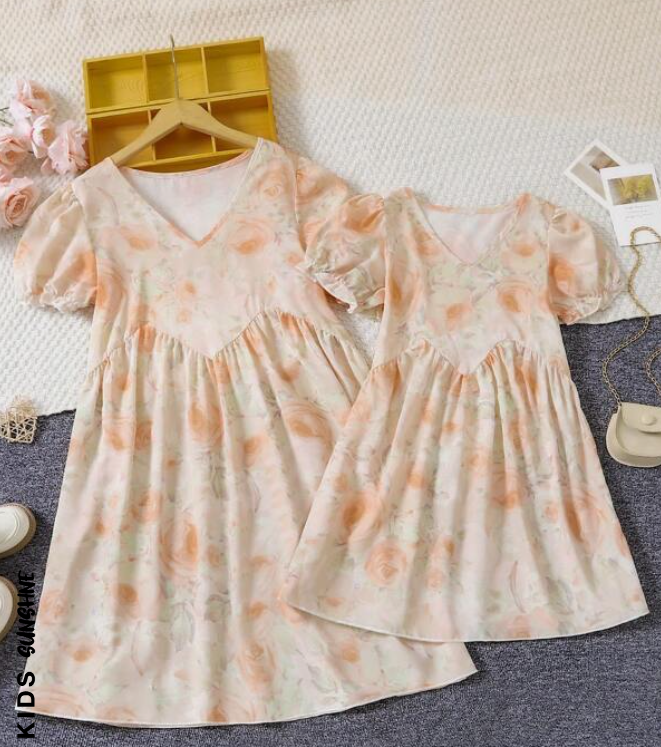 Vestido Smock Floral Rosa Pálido con Manga Farol 🌸