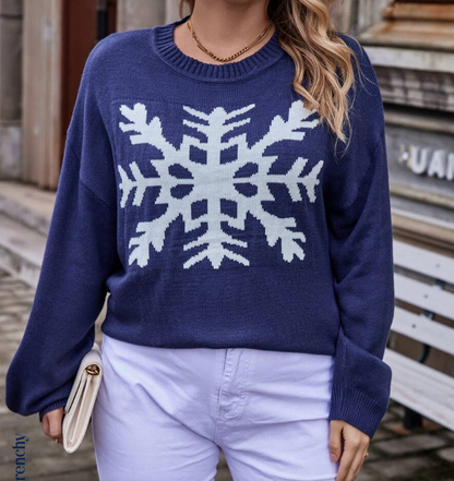 ❄️ Sweater Casual con Estampado de Copo de Nieve