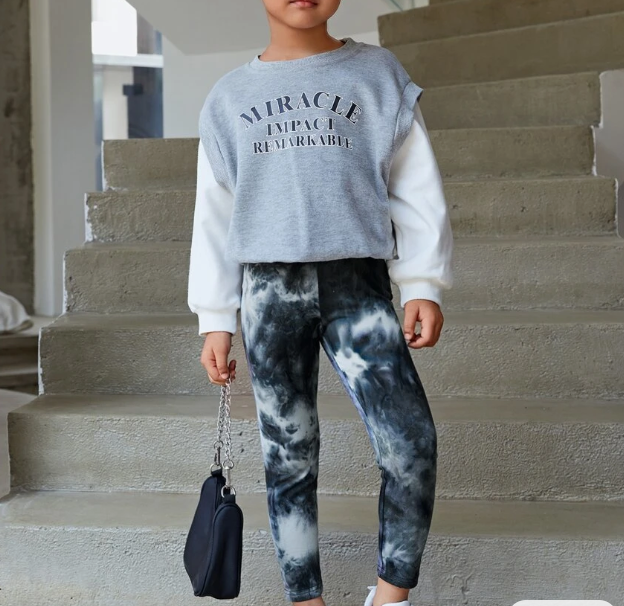 🌀 Leggings Infantiles Tie-Dye en Tonos Gris y Negro