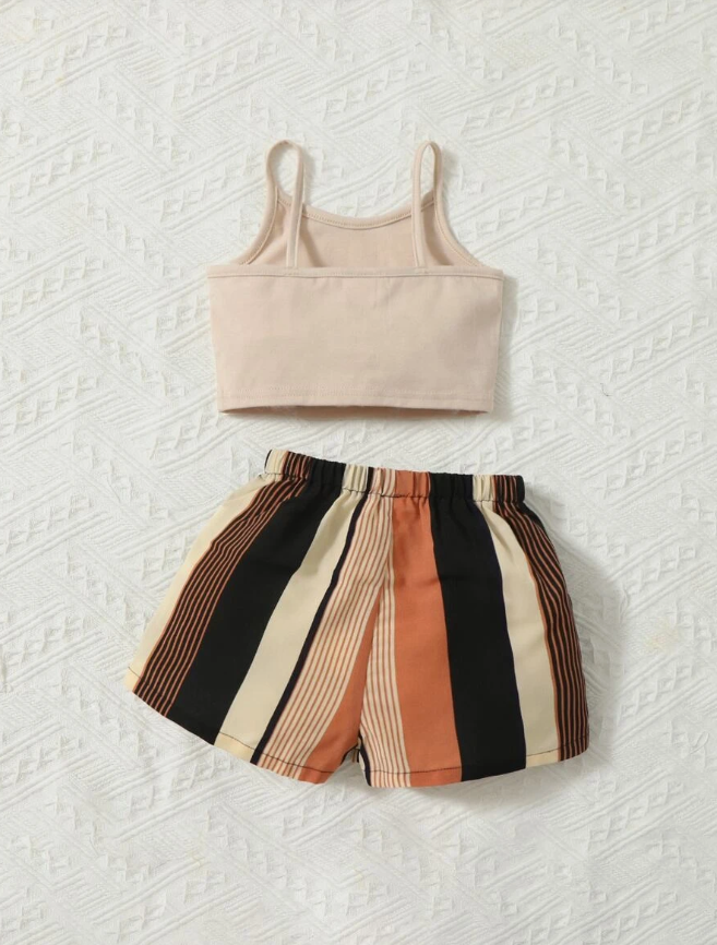 Conjunto de Dos Piezas para Chicas - Top de Tirantes y Shorts a Rayas