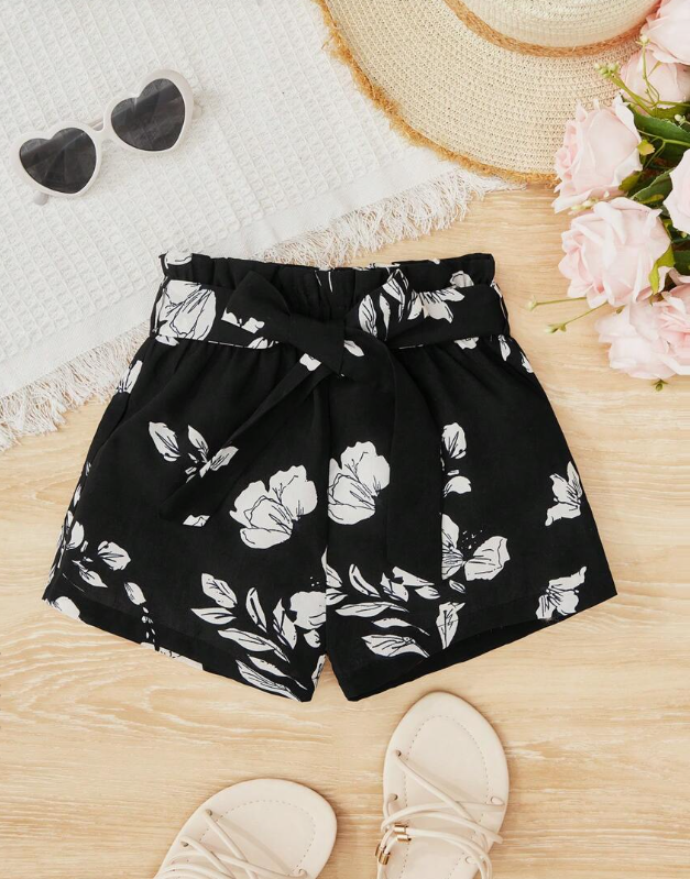 🖤 Shorts Infantiles Bohemios con Cinturón – Estampado Floral