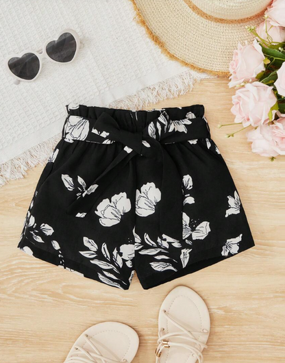 🖤 Shorts Infantiles Bohemios con Cinturón – Estampado Floral