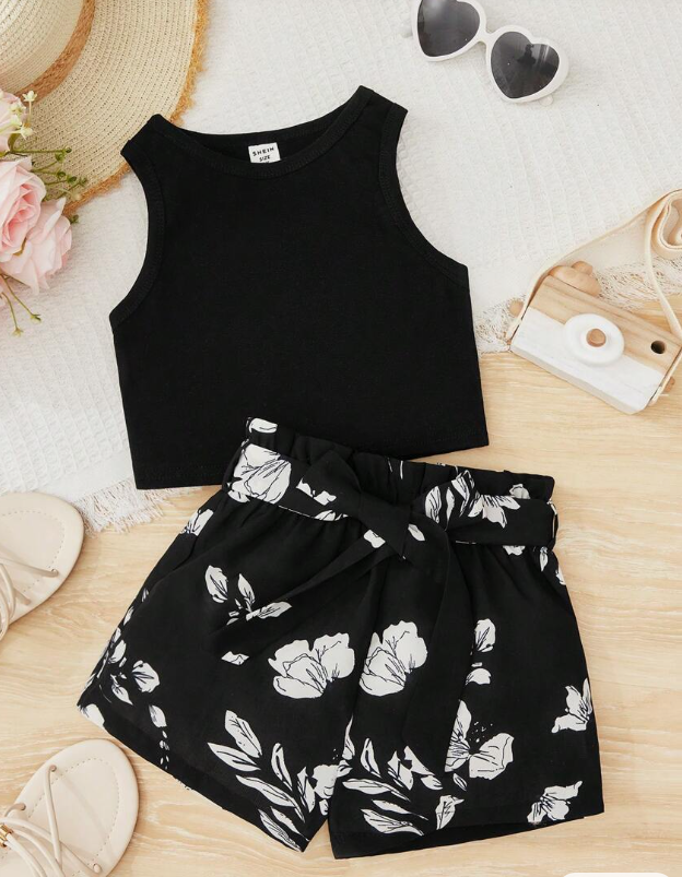 🖤 Shorts Infantiles Bohemios con Cinturón – Estampado Floral