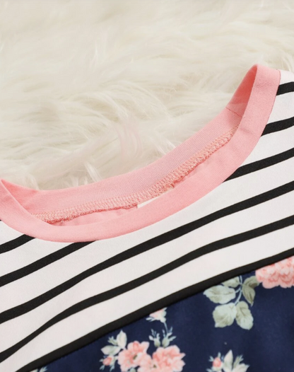 🌸 Polera Infantil Multicolor con Estampado Floral y Rayas