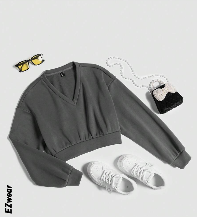 🧥 Chaleco Crop Casual – Cuello en V y Manga Larga