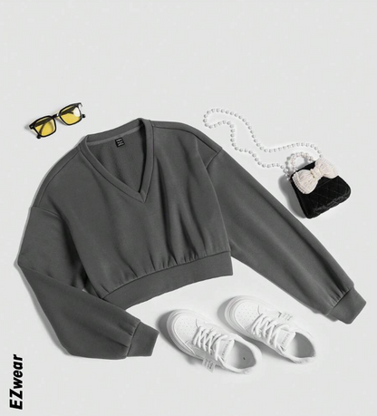 🧥 Chaleco Crop Casual – Cuello en V y Manga Larga