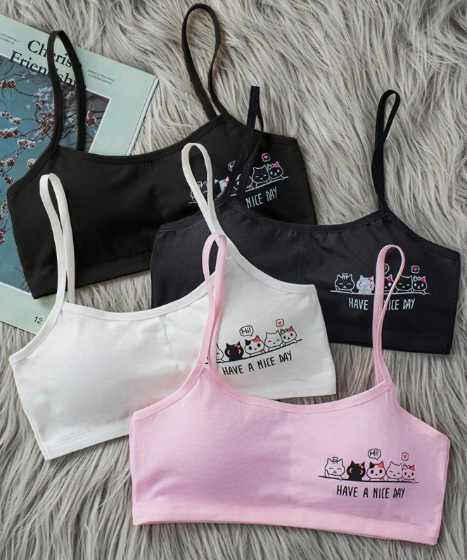 🐾 Pack de 4 Bralettes Infantiles – “Have a Nice Day” 😻