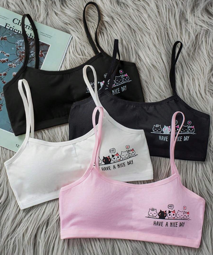 🐾 Pack de 4 Bralettes Infantiles – “Have a Nice Day” 😻