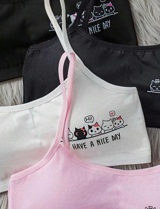 🐾 Pack de 4 Bralettes Infantiles – “Have a Nice Day” 😻