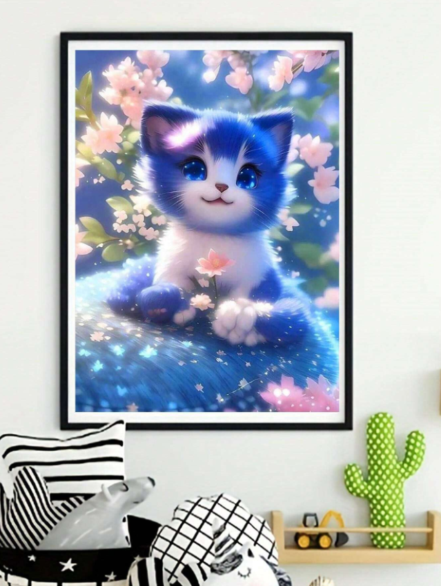🖼✨ Pintura Diamante DIY con Diseño de Gato y Flores ✨🐱