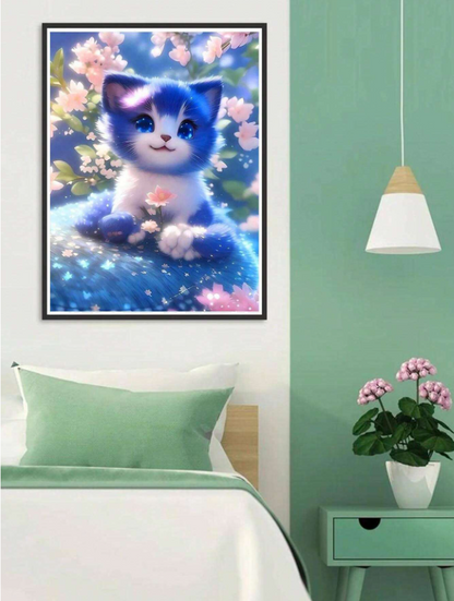 🖼✨ Pintura Diamante DIY con Diseño de Gato y Flores ✨🐱
