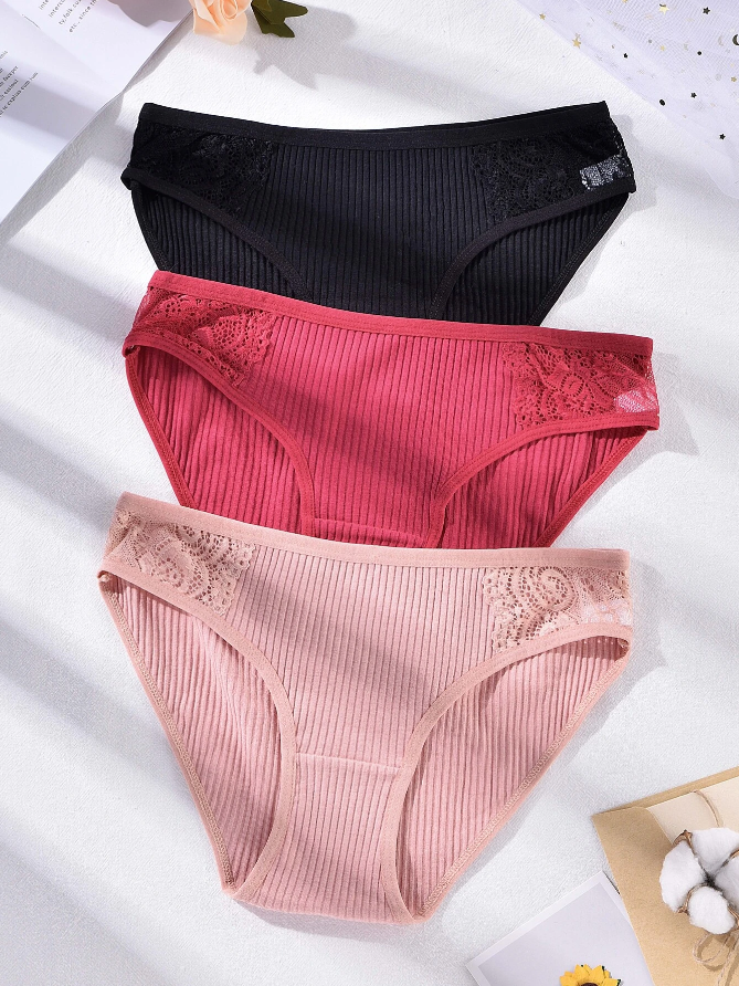 Set de 3 Bragas de Algodón con Detalle de Encaje ✨