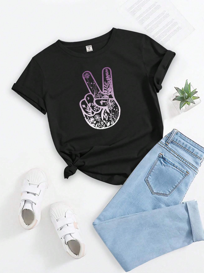 ✌️ Polera Negra con Estampado Peace Sign