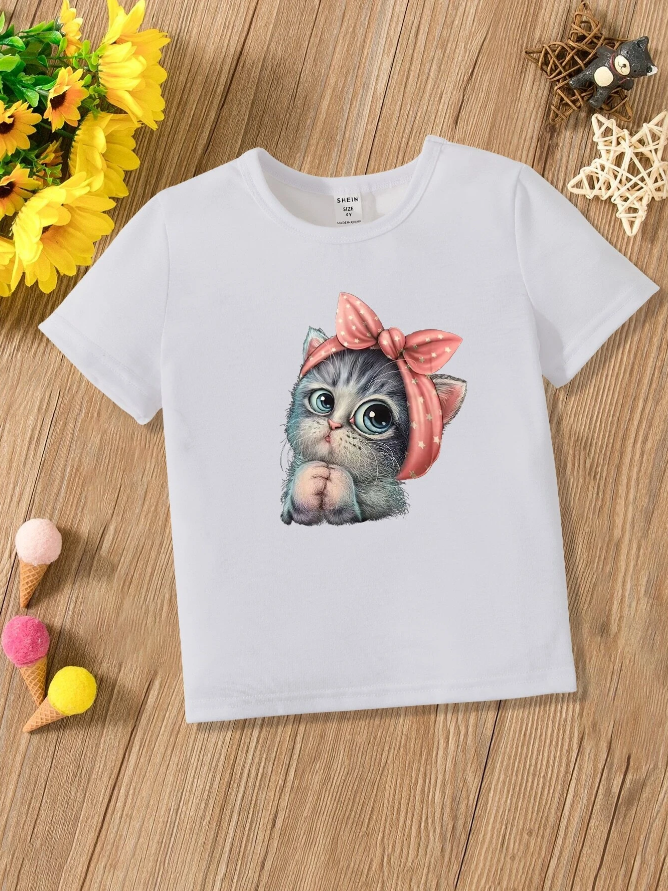 🐱 Polera Infantil Gatita con Lazo