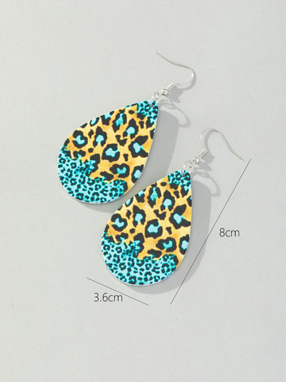 🐆 Aros Gota de Madera con Estampado Animal Print – Estilo Casual y Audaz
