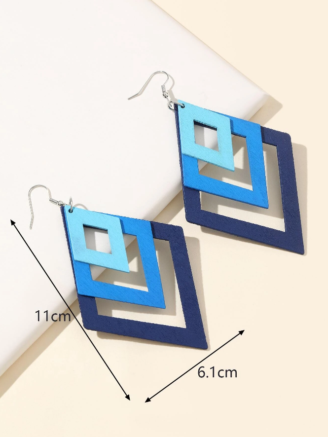 🔷 Pendientes Geométricos – Degradé Azul en Madera