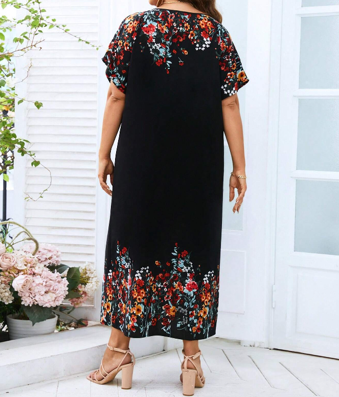 🌺 Vestido Túnico Floral de Manga Murciélago – Talla Grande