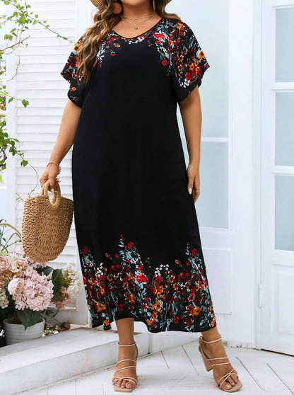 🌺 Vestido Túnico Floral de Manga Murciélago – Talla Grande