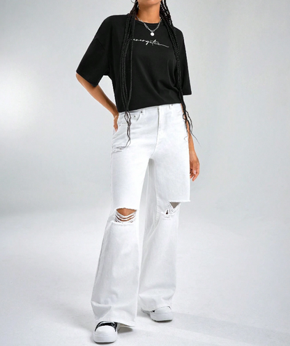 🖤 Camiseta Holgada con Gráfico de Letra