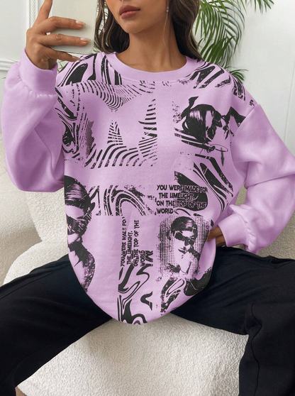 💜 Sudadera con Estampado de Figura y Slogan