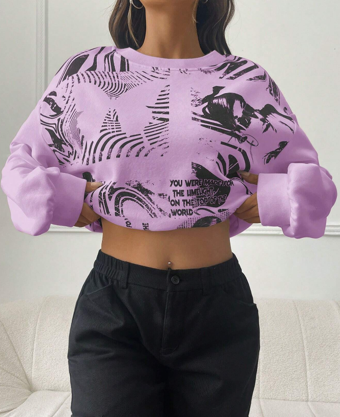 💜 Sudadera con Estampado de Figura y Slogan
