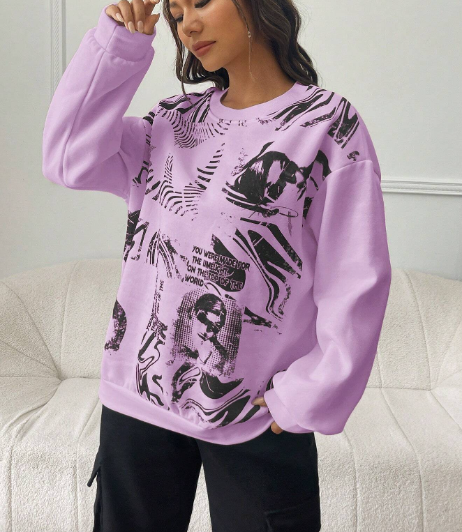 💜 Sudadera con Estampado de Figura y Slogan