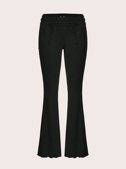 🖤 Pantalones Acampanados con Volantes y Cordón