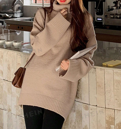 🤎 Suéter de Cuello Alto con Hombros Caídos