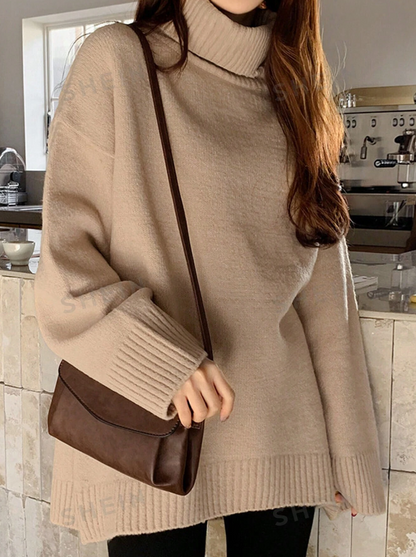 🤎 Suéter de Cuello Alto con Hombros Caídos