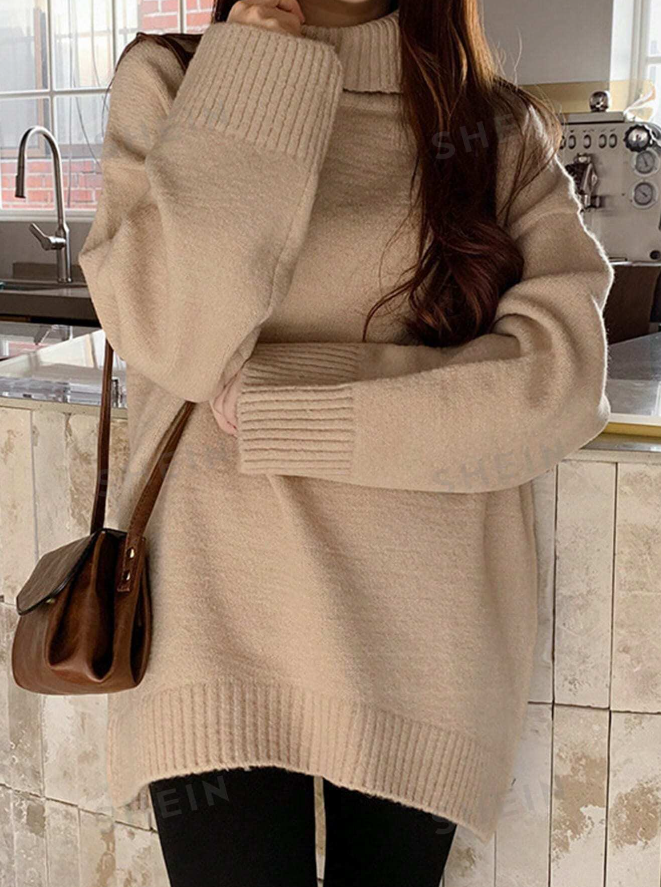 🤎 Suéter de Cuello Alto con Hombros Caídos