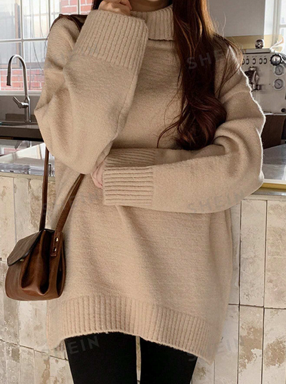 🤎 Suéter de Cuello Alto con Hombros Caídos