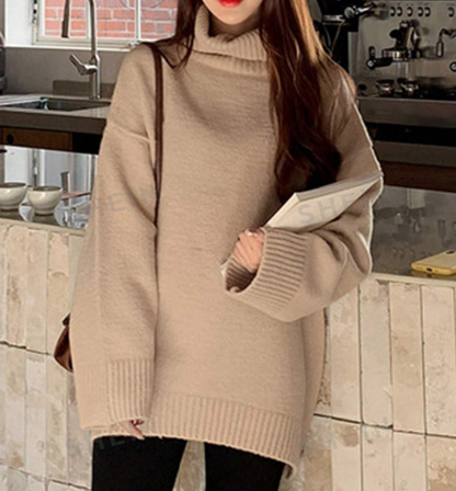 🤎 Suéter de Cuello Alto con Hombros Caídos