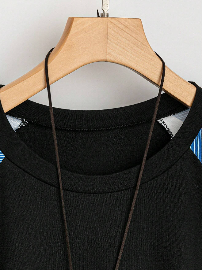 💙 Camiseta de Manga Larga con Cuello Redondo y Estampado de Cuadros