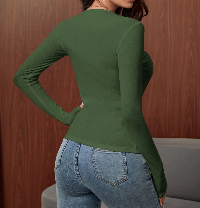 🌿 Camiseta Unicolor Tejida de Canalé con Cuello Redondo