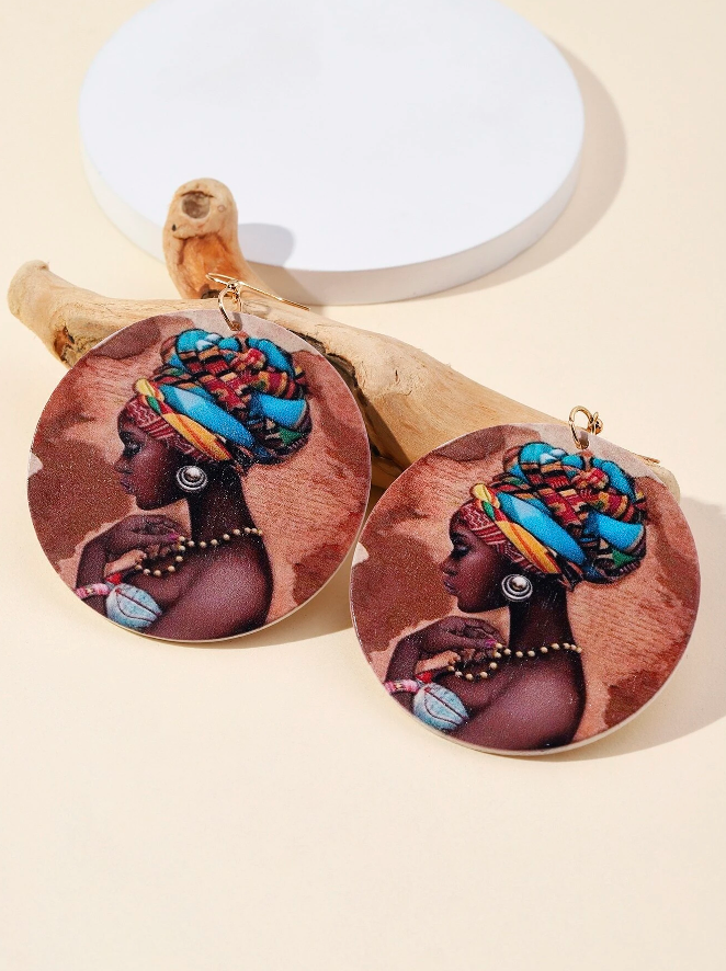 🌺 Pendientes Étnicos – Arte Impreso en Madera