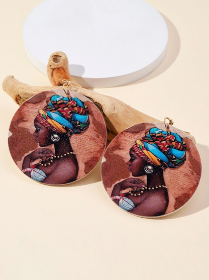 🌺 Pendientes Étnicos – Arte Impreso en Madera