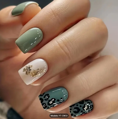 Diseño de Uñas Florales - Mezcla de Colores Verde