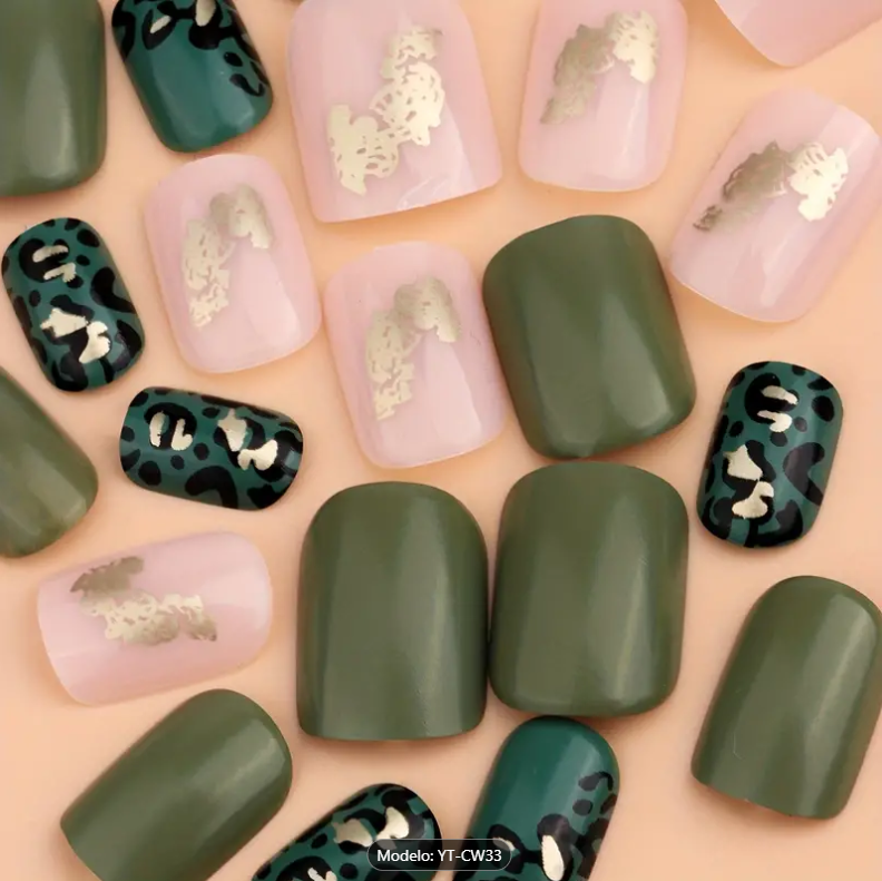 Diseño de Uñas Florales - Mezcla de Colores Verde
