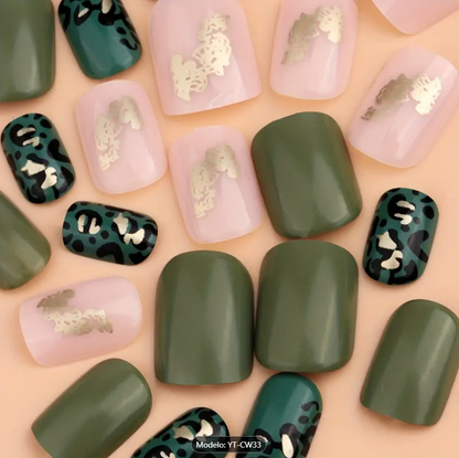 Diseño de Uñas Florales - Mezcla de Colores Verde