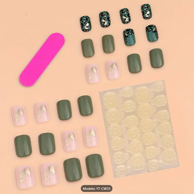 Diseño de Uñas Florales - Mezcla de Colores Verde