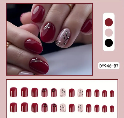 Diseño de Uñas Florales - Mezcla de Colores Burdeos