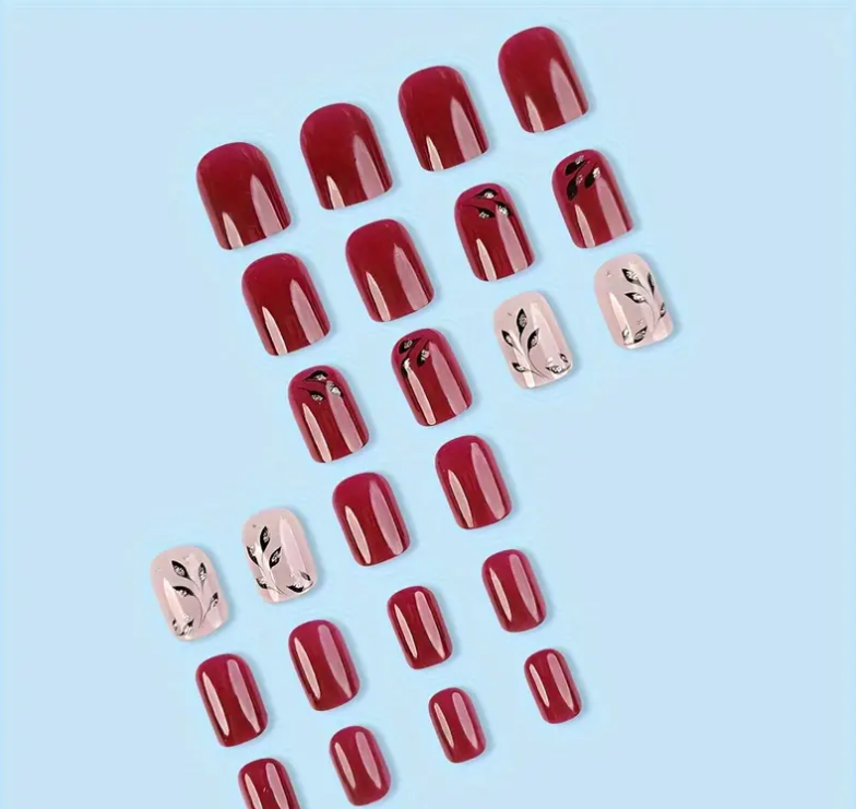 Diseño de Uñas Florales - Mezcla de Colores Burdeos