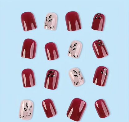 Diseño de Uñas Florales - Mezcla de Colores Burdeos