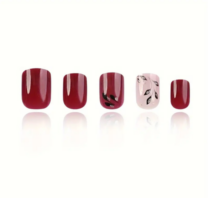 Diseño de Uñas Florales - Mezcla de Colores Burdeos